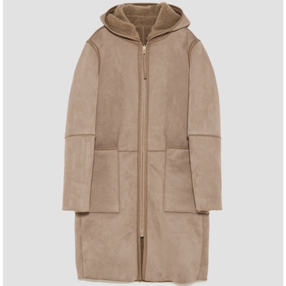 ZARA Reversible Double Face Jacket Faux Suede Shearling in Medium